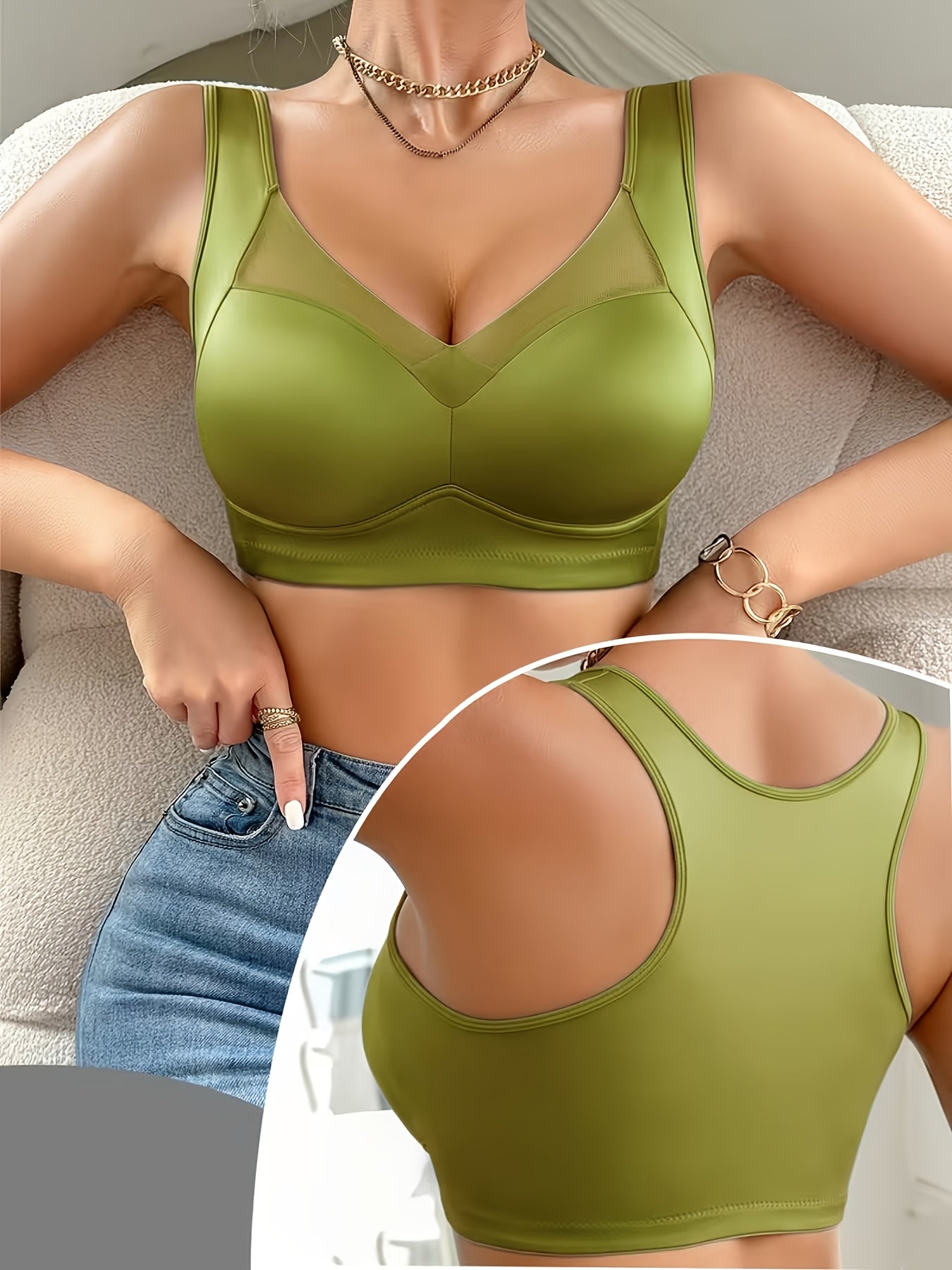 1pc High-quality Satin Fabric Women'S Bra | Wireless, Front Buckle Design, Strong Support, Comfortable Gather, Suitable for Daily and Formal Wear, Non-removable Padding
