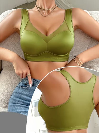 1pc High-quality Satin Fabric Women'S Bra | Wireless, Front Buckle Design, Strong Support, Comfortable Gather, Suitable for Daily and Formal Wear, Non-removable Padding