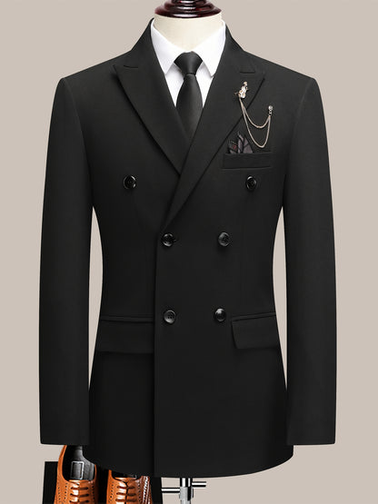 Latest Men's Solid Color Suit Two-Piece Suit Peaked Lapel Double-Breasted Four Seasons Men's Business Suit Formal Business Casual Wedding Dress