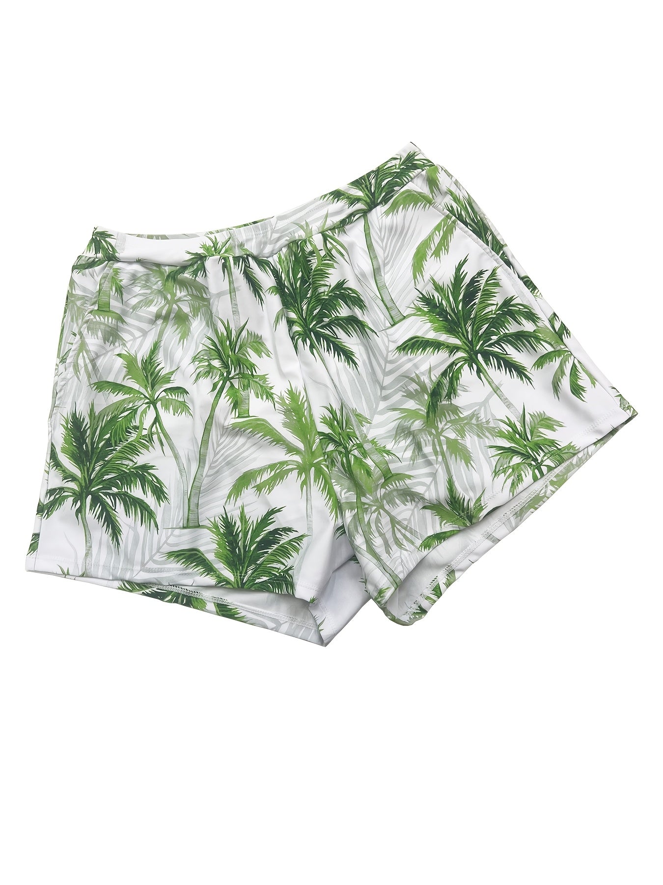Women's Large-sized Design-inspired Tankini 2pcs Swimsuit Set, with Crossed Pleated Ruffled Skirt at the Front, Square-neck Striped Top Paired with Flat-leg Tropical Print Shorts. Ideal for Beach and Resort Holiday Parties.