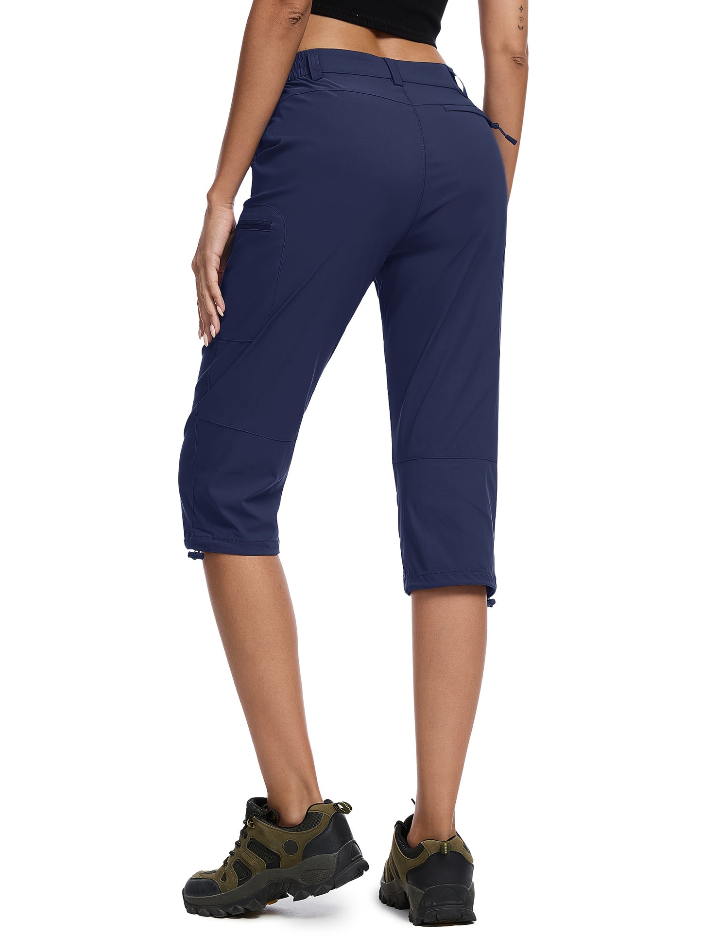 Women'S Summer Hiking Capri Pants - Lightweight, Quick Dry, Stretchy, Zipper Pockets, Adjustable Waist & Cuffs For Outdoor Travel, Hiking, Camping, Fishing, Casual Wear Long Shorts