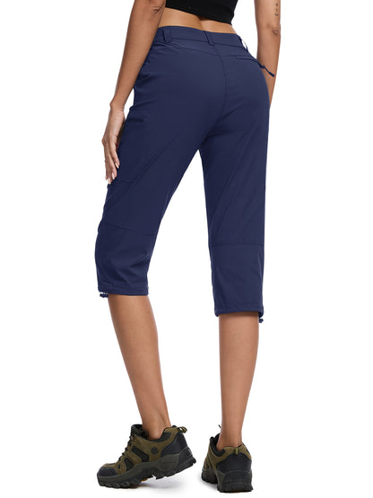 Women'S Summer Hiking Capri Pants - Lightweight, Quick Dry, Stretchy, Zipper Pockets, Adjustable Waist & Cuffs For Outdoor Travel, Hiking, Camping, Fishing, Casual Wear Long Shorts