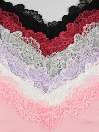 6-Item Collection: Elegant And Alluring Solid Color Lace Camisole for All Seasons, Fitted Underwear Base Layer Garment