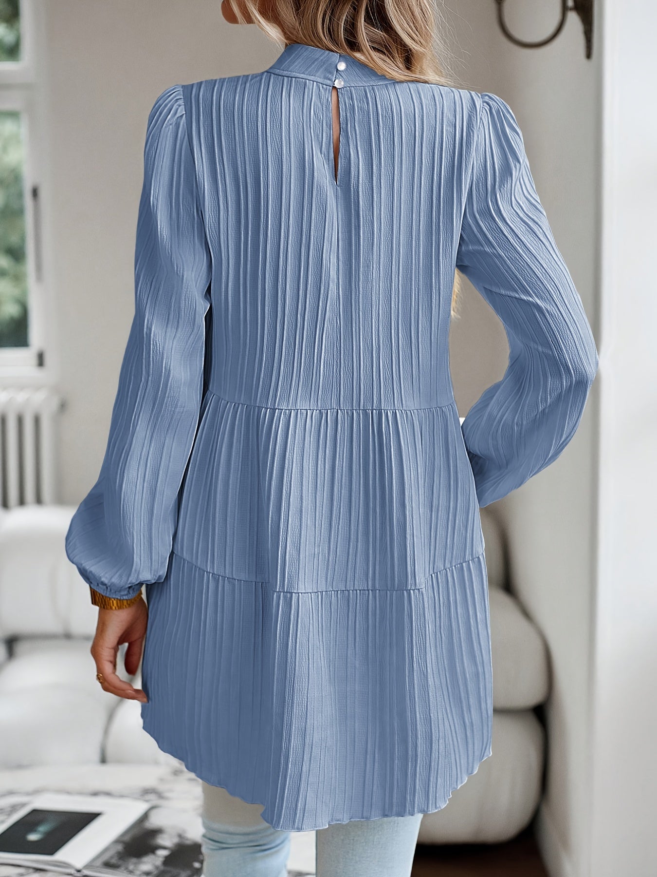 ZAFUL Women's Elegant Ribbed Shirt - Loose Fit Long Sleeve Oversized Blouse, Solid Color Round Neck Tunic Top, Machine Washable Loose Layers for Spring/Autumn & Year-Round Wear (Non-)