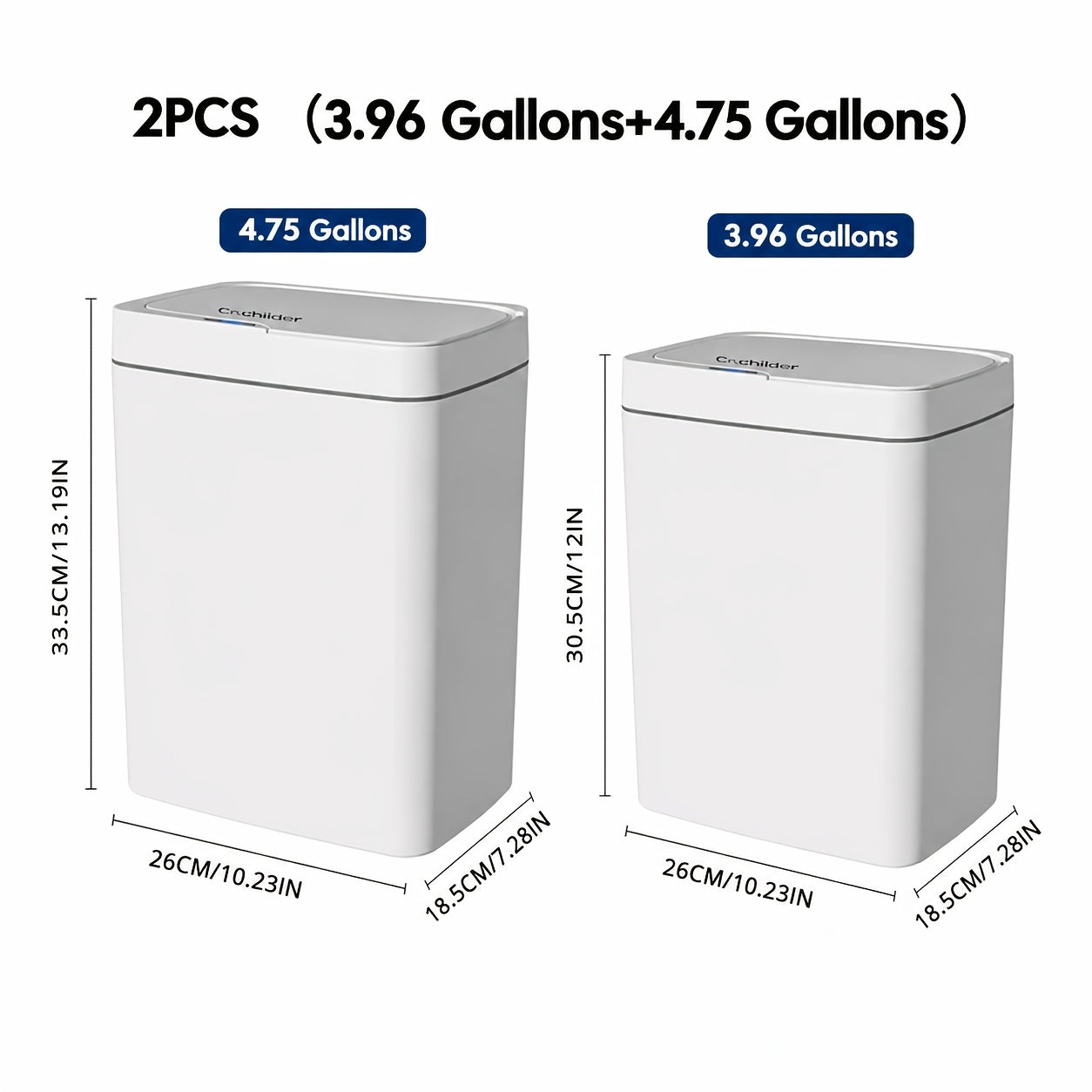 1/2 PcsCochildor Smart Detector Diaper Trash Can(3.96gal), Touchless Wastebasket, Auto On/ Off, Sealed with Lid for Odor Prevention, Silent Shutoff, Ideal for Nursery, Kitchen, Bathroom, Living Room, Office - Battery Operated (AA), No Batteries