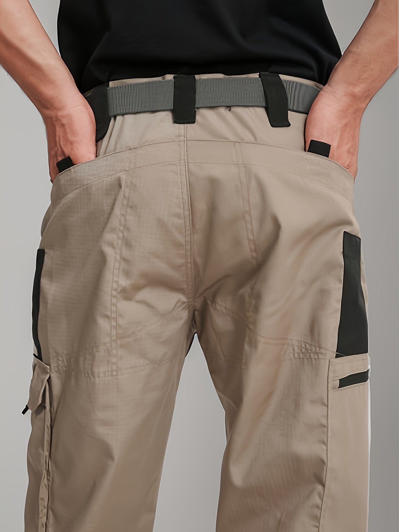 2-PCSMen's Lightweight Tactical Overalls - Durable, Breathable, Quick Dry Polyester with Multiple Pockets for Outdoor Adventures, Hiking And Work (Belt Included), All Season Pants | Relaxed Fit Pants | Hardwearing Outdoor Wear, Hiking Pants