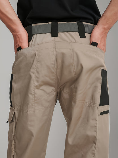 2-PCSMen's Lightweight Tactical Overalls - Durable, Breathable, Quick Dry Polyester with Multiple Pockets for Outdoor Adventures, Hiking And Work (Belt Included), All Season Pants | Relaxed Fit Pants | Hardwearing Outdoor Wear, Hiking Pants
