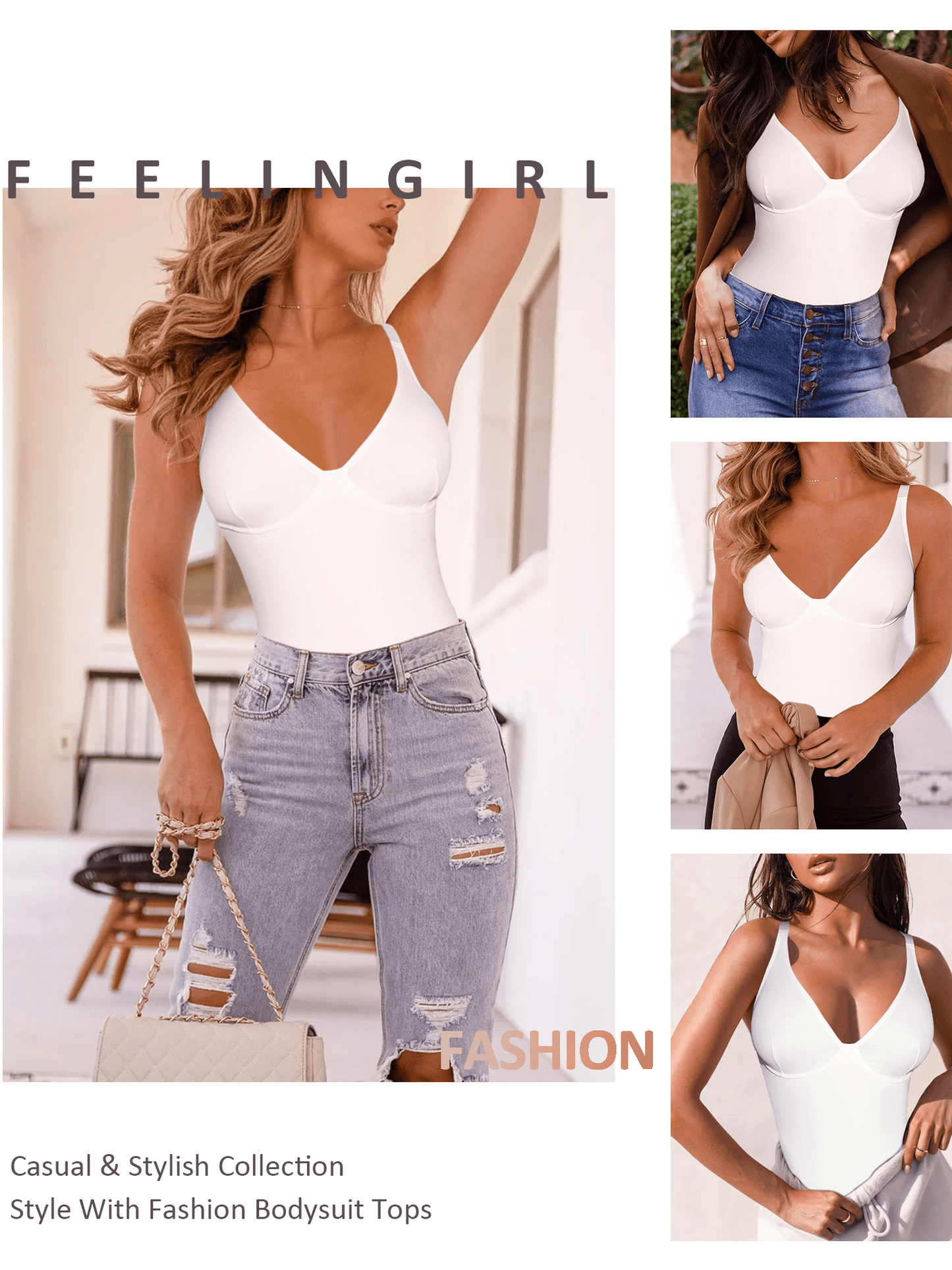 Shapewear Bodysuits for Women Tummy Control Body Suits Deep V Neck Corset Body Shaper Tops