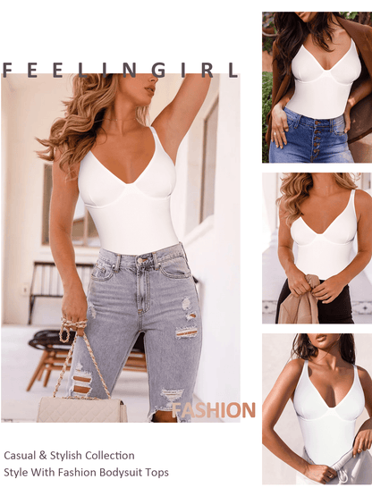 Shapewear Bodysuits for Women Tummy Control Body Suits Deep V Neck Corset Body Shaper Tops