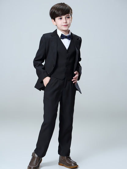 NIMBLE Boys Formal Suit Set Jacket Vest Trousers 3pcs 3-13Y Children Party Clothes Host Wedding Available In Four Colors Blue Black Khaki Navy Blue