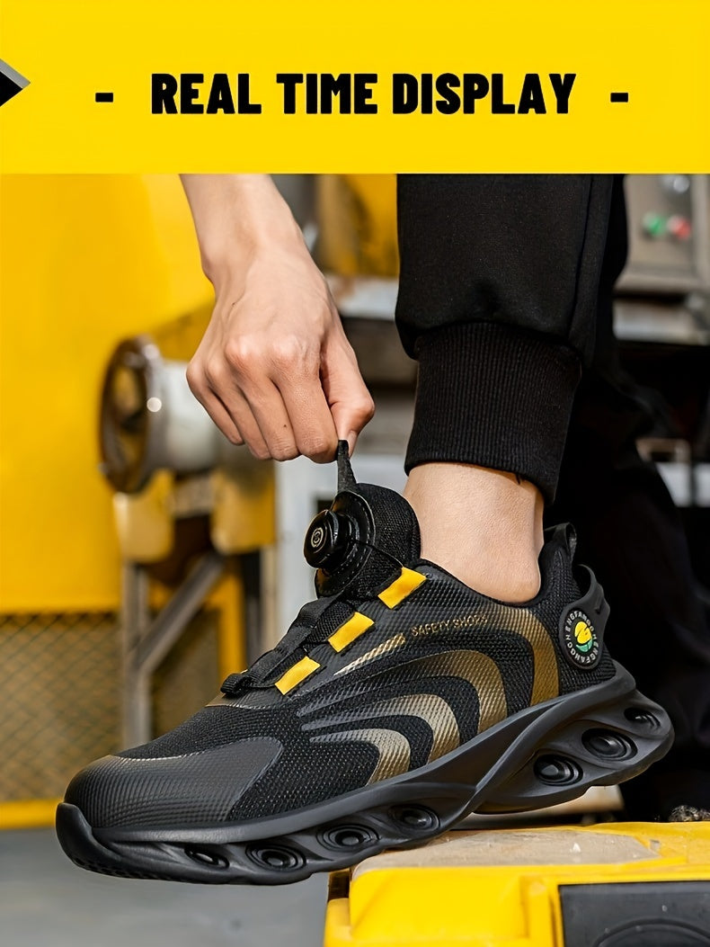 Plus Size Men's Steel Toe & Puncture Proof Safety Shoes with Rotating Buckle, Comfy Non Slip Durable Cushioned Protective Industrial & Constructional Footwear
