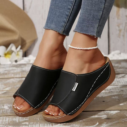 [Wedge Sandals] Women's Wedge Sandals, Open-Toe Slip-On Slippers, Comfortable Platform Casual Shoes for Summer, Women Shoes