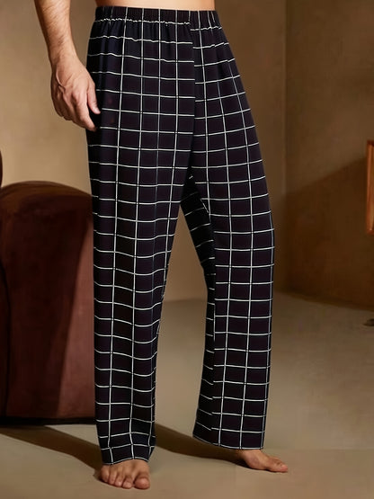 4pcs Set Spring Summer Men's New 4 Pairs Plaid Trousers Pajama Pants Men's Spring And Autumn Loose Can Be Worn 4 Pairs Combination Pc Lounge Pants Only One Side One Pocke