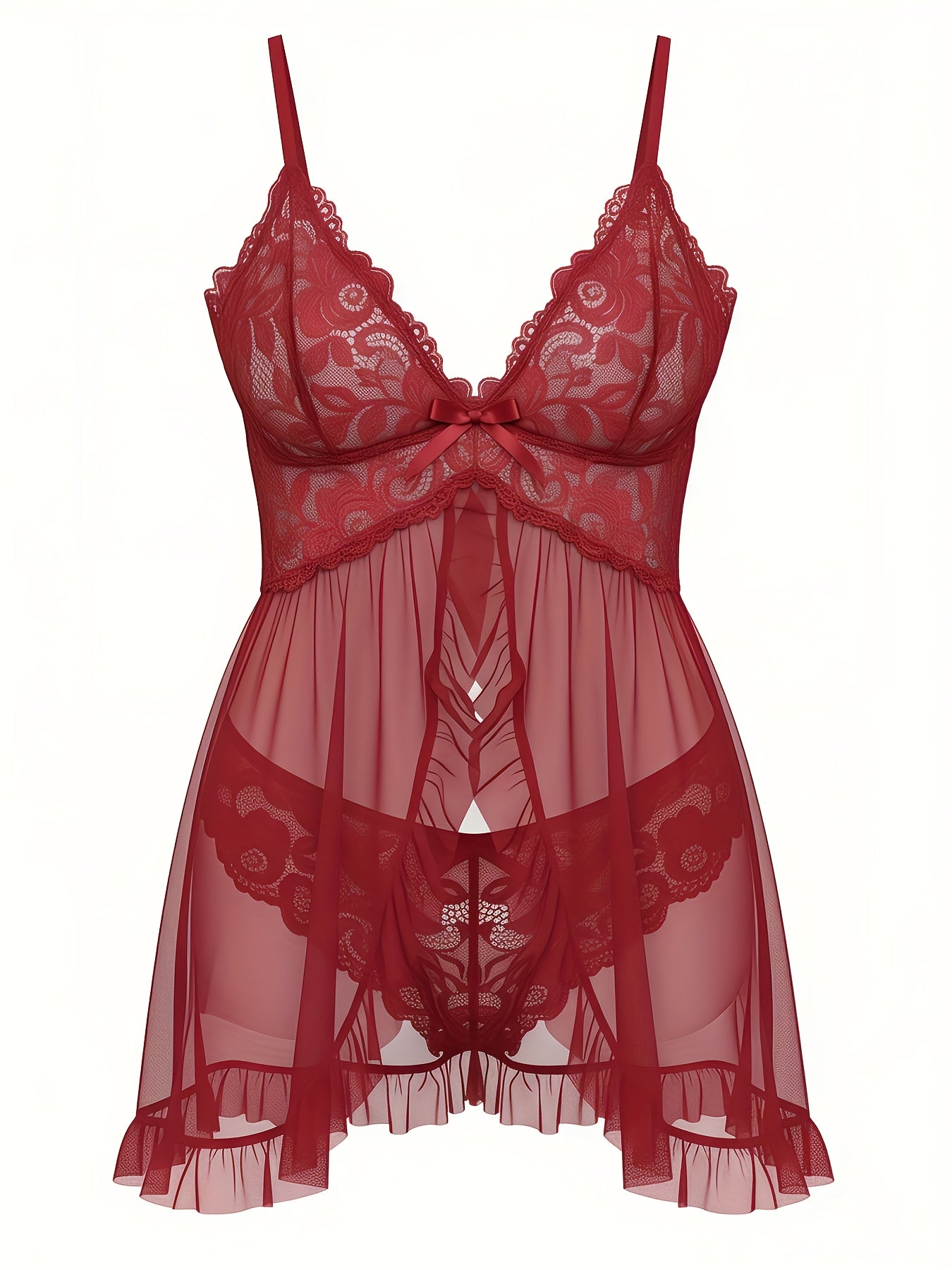 3 Pack-( 6 Pcs )-Women's Lace Mesh Sleepwear Set, Sheer Transparent Nightgown And Spaghetti Strap Cami Dress, Elegant V-Neck Long Slip Loungewear, Lightweight Comfortable Fabric For Sleep, Lounge Or Romantic Night