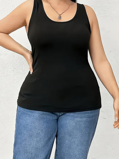 3pcs Plus Size New Arrival Women'S Tank Tops, Solid Color Simple Versatile Comfortable Breathable Fabric Casual Outing Home Wear Base Layer Shirts
