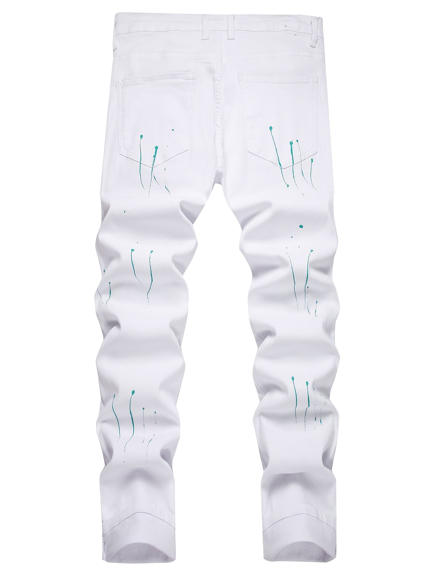 Men'S Sunny White Slim Fit Jeans Green Wave Lining Men'S Ripped Slim Fit Jeans Fashion/Business Negotiation/Holiday Party/Outdoor Travel Straight Comfortable Waisted Pants Easy To Match With Tops