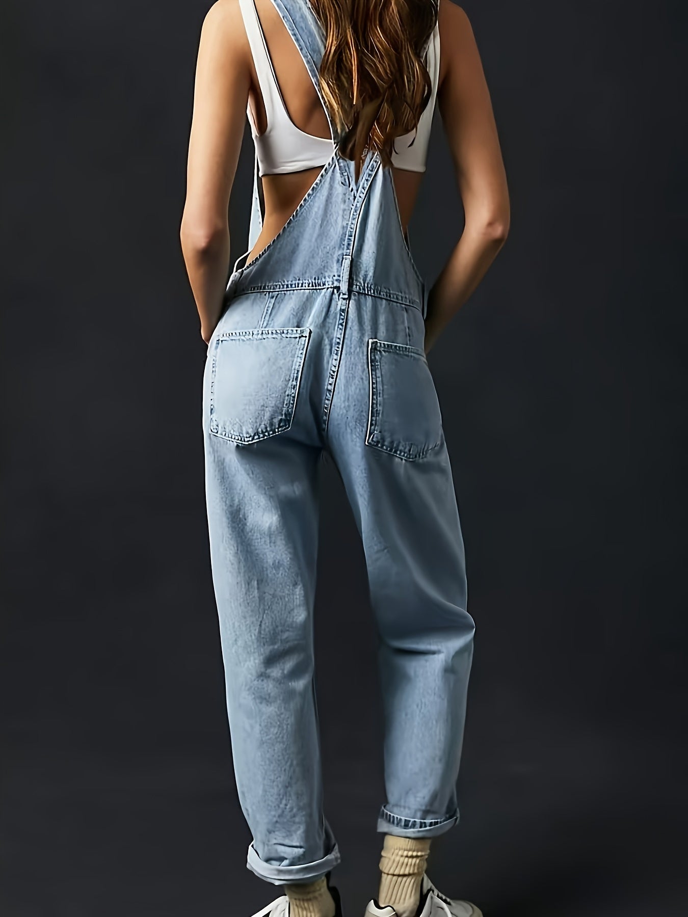 Women's Light Blue Denim Oversized Jumpsuit - product view 4