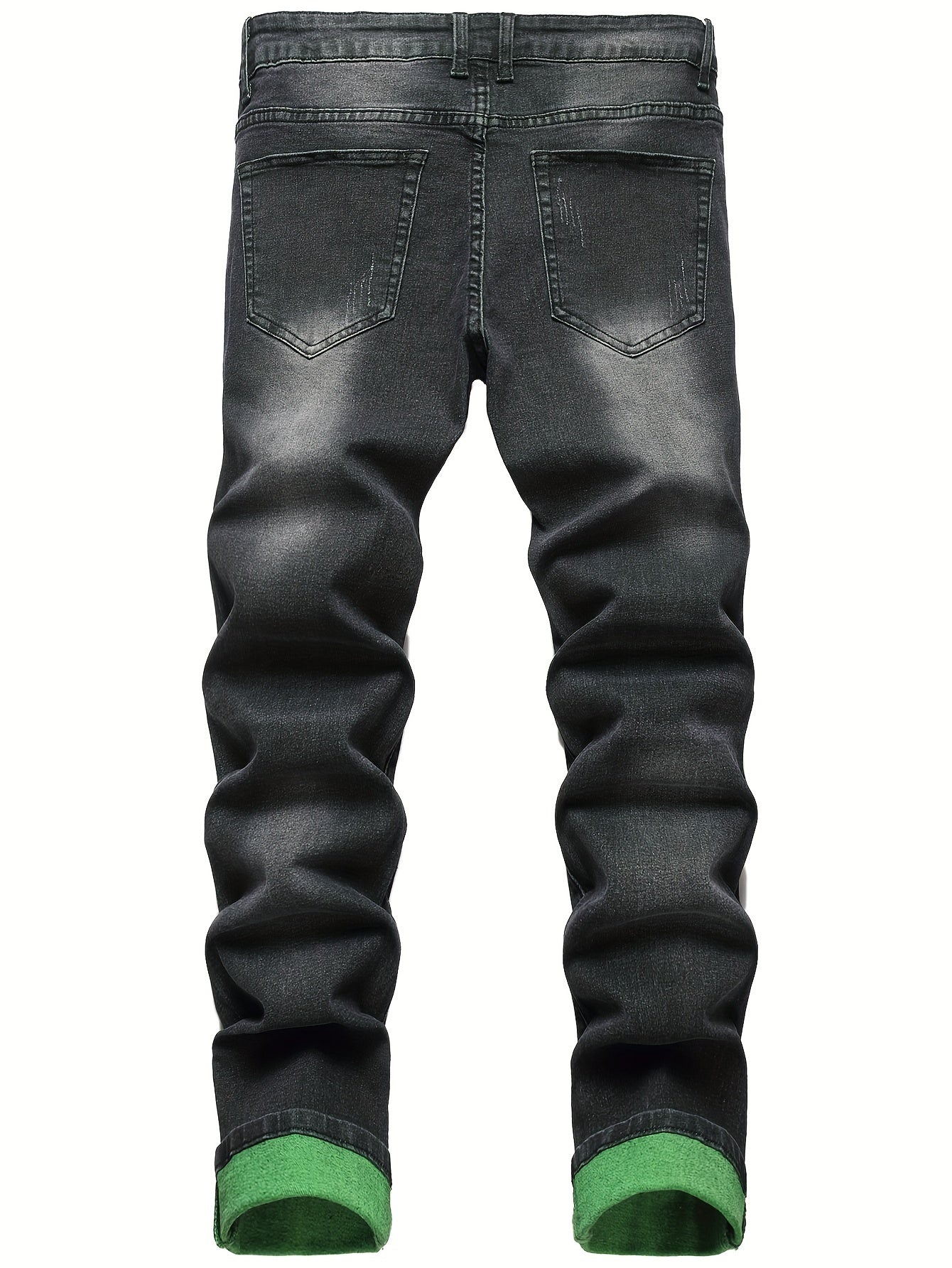 Men's Green Ripped Stretch Skinny Black Bottom Wild Jeans