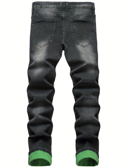 Two-pack Men's Ripped Stretch Slim-fit Ripped Jeans. They Are Suitable for All Seasons, Night Outings, Business Negotiations, Festive Parties, And Outdoor Activities. The Combination Of Orange And Light Green Is More Free And Happy.