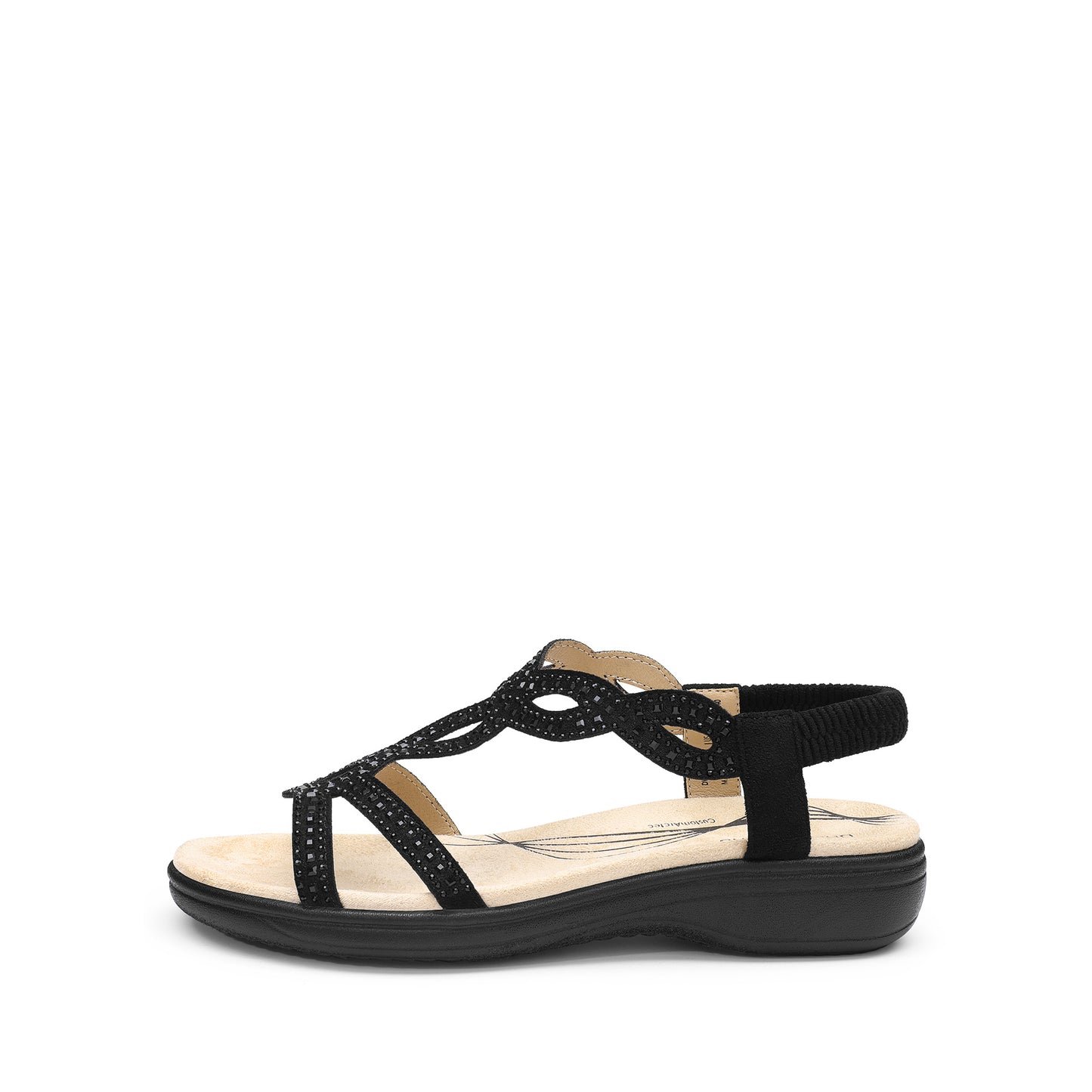 Women's Comfort Dressy Rhinestone Summer Beach Sandals Slip-on Flat Walking Orthopedic Sandals with Elastic Back Strap Soft & Cushioned Day-to-night wear Sandals