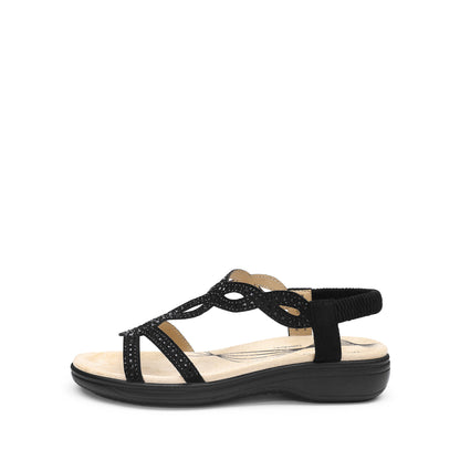 Women's Comfort Dressy Rhinestone Summer Beach Sandals Slip-on Flat Walking Orthopedic Sandals with Elastic Back Strap Soft & Cushioned Day-to-night wear Sandals