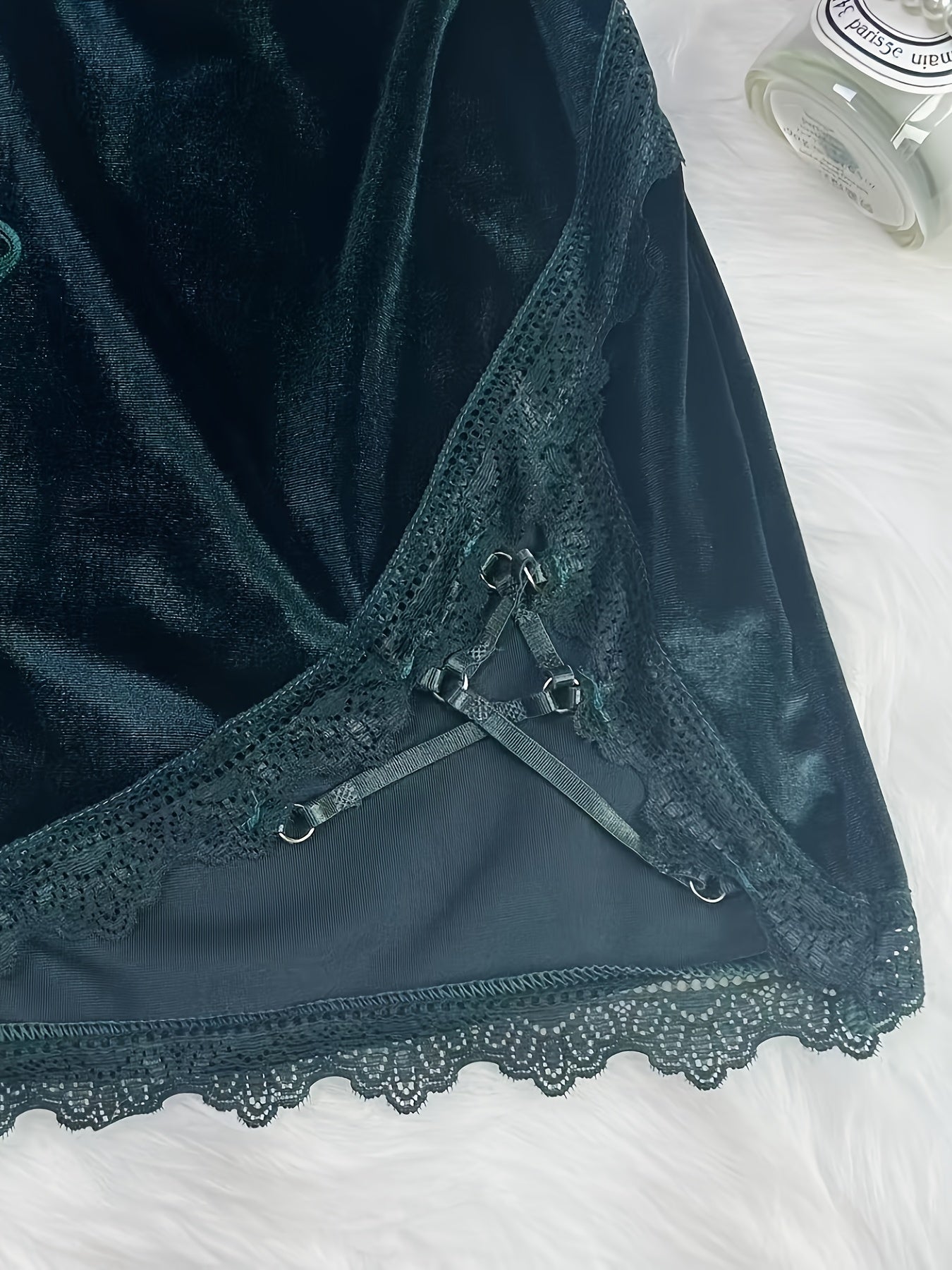 New Spring/Summer Gift: Light Luxury High-End Solid Color Lace Patchwork Tie-Up V-Neck Side-Slit Backless Slim-Fit Velvet Dress. Soft and Comfortable Fabric, Light Luxury and High-end