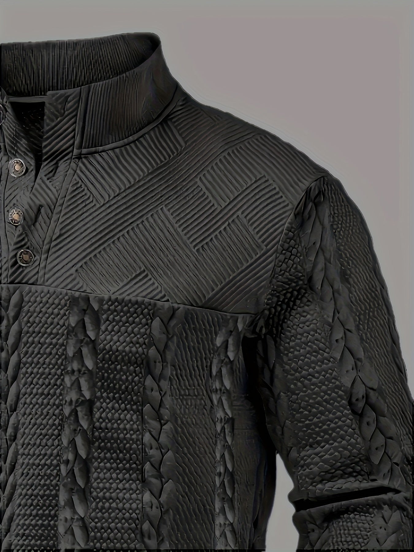 Casual Top for Men in Autumn/Winter, Featuring a Textured Wheat Pattern Fabric, Contrasting Ribbed Edges, And a Zippered Long-Sleeve Henley Design. an Ideal Present for New Year, Valentine'S Day, Or for Your Husband