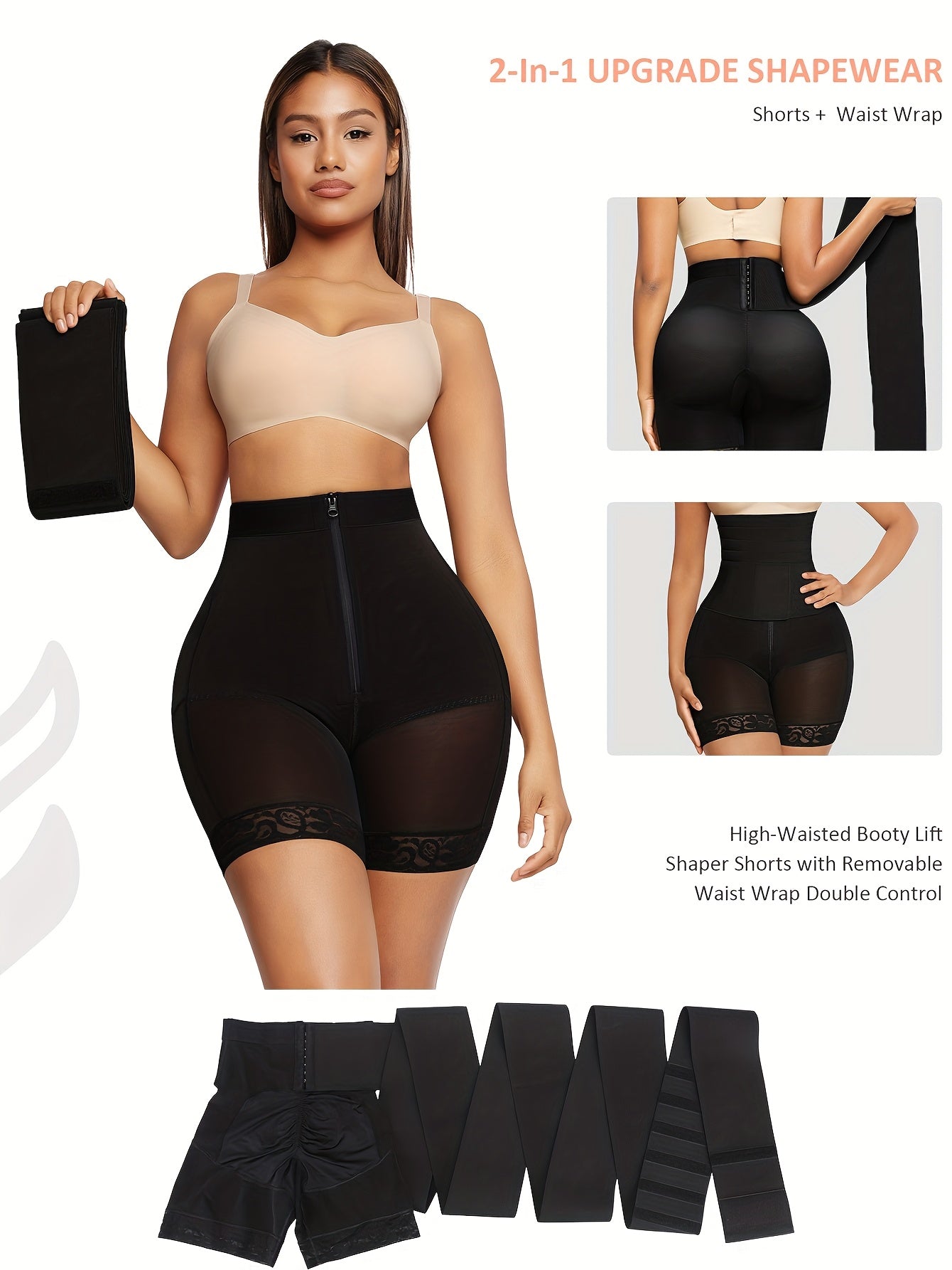2-in-1 Women' Tummy Trimmer & Waist Trainer Shapewear Suitable for Tummy Control, Postpartum,, Body Shaper Bodysuit, Hand Washable, No Chest Pads, Medium Underwear for Gym, Casual Attire