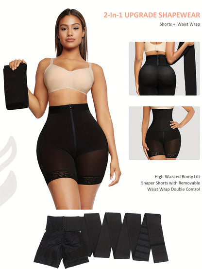 2-in-1 Women' Tummy Trimmer & Waist Trainer Shapewear Suitable for Tummy Control, Postpartum,, Body Shaper Bodysuit, Hand Washable, No Chest Pads, Medium Underwear for Gym, Casual Attire