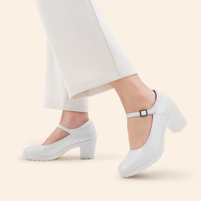 Women's Chunky Low Block Heels Mary Jane Closed Toe Work Pumps Comfortable Round Toe Dress Wedding Shoes