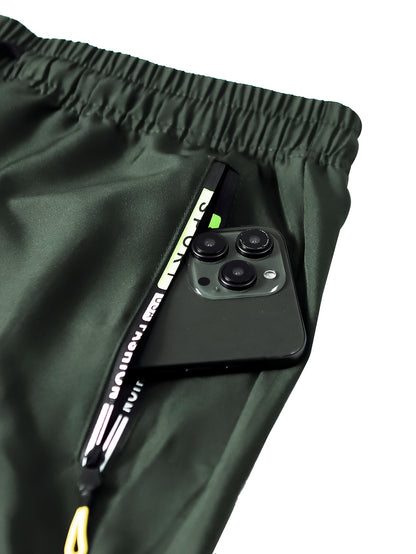 Women'S Heavy-Duty Cargo Pants with Multi-Zipper Pockets & Neon Green Zippers - Belt-Like Waist Drawstring, Full-Length Trousers for Outdoor, Travel - Casual Pants (Neon Green Accent, Spring/Fall) - No-Leg-Slip Design