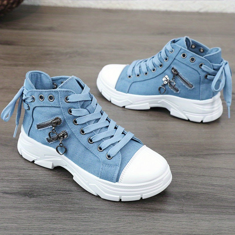 Sneakers, New High-top Shoes for Women 2025 Spring And Autumn Breathable Outdoor Leisure Thick Sole Heightened Zipper Versatile Sports
