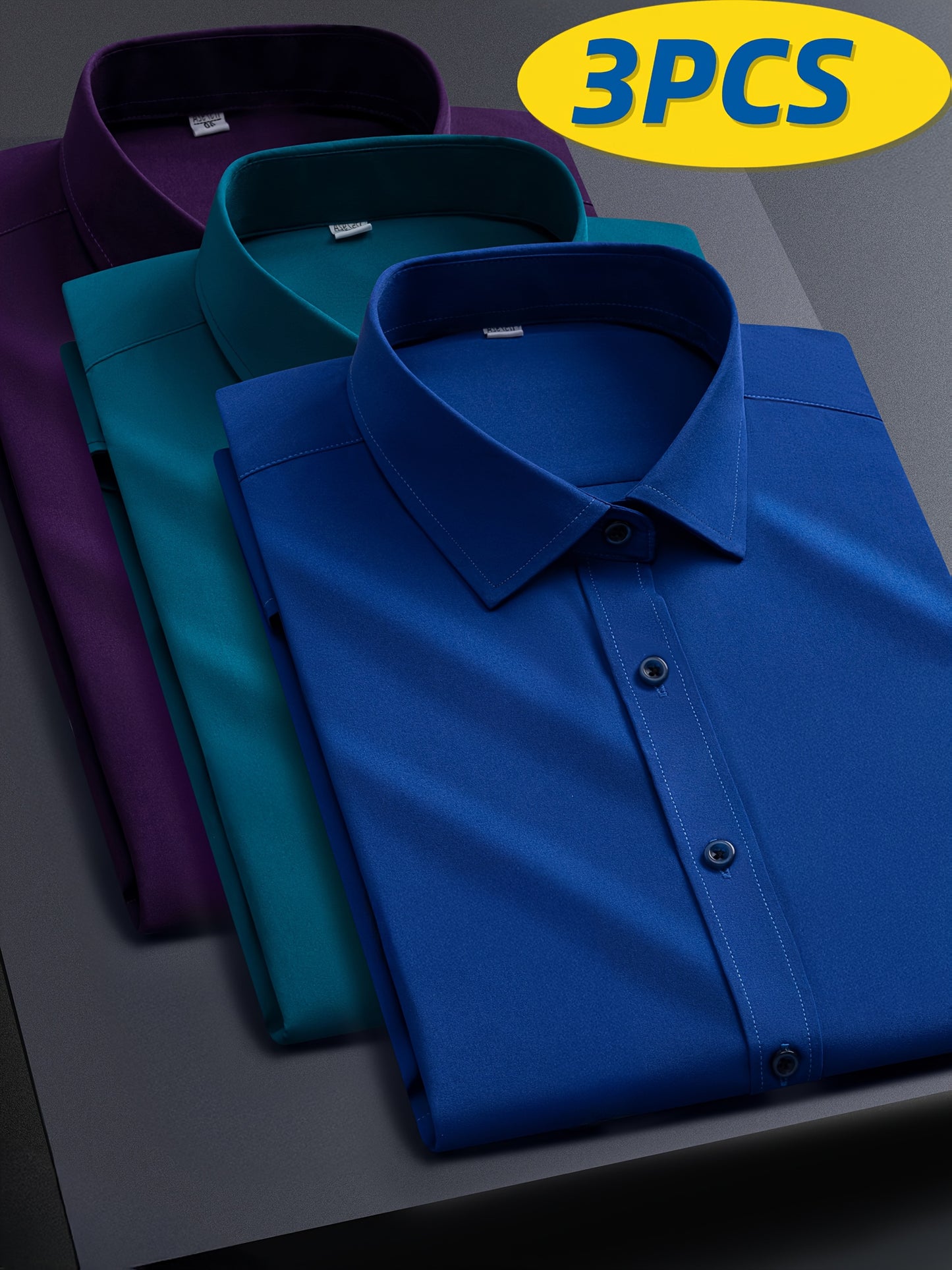3pcs Men'S Stretch Long Sleeve Business Casual Dress Shirts