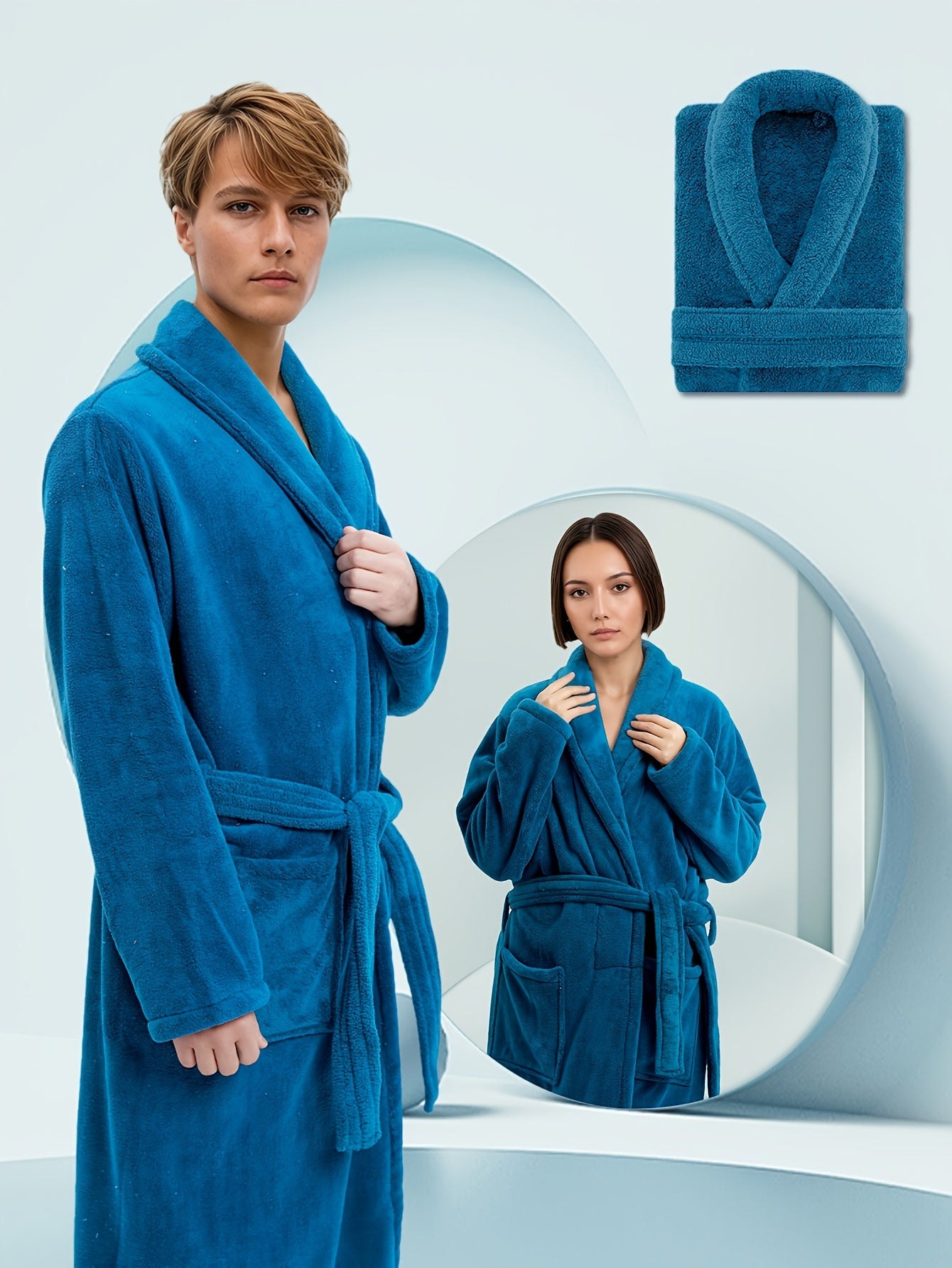 Men's Plush Robe - Ultra-Soft Bathrobe with Collar & Belted Waist, Winter-Ready Long Sleeve Robing Suit, Loose Fit for Spa, Lounge & Relaxation (Unisex Couple Robe Suitable for Men)