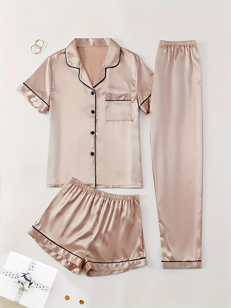 Women's Champagne Satin Short-Sleeve Pants - product view 14