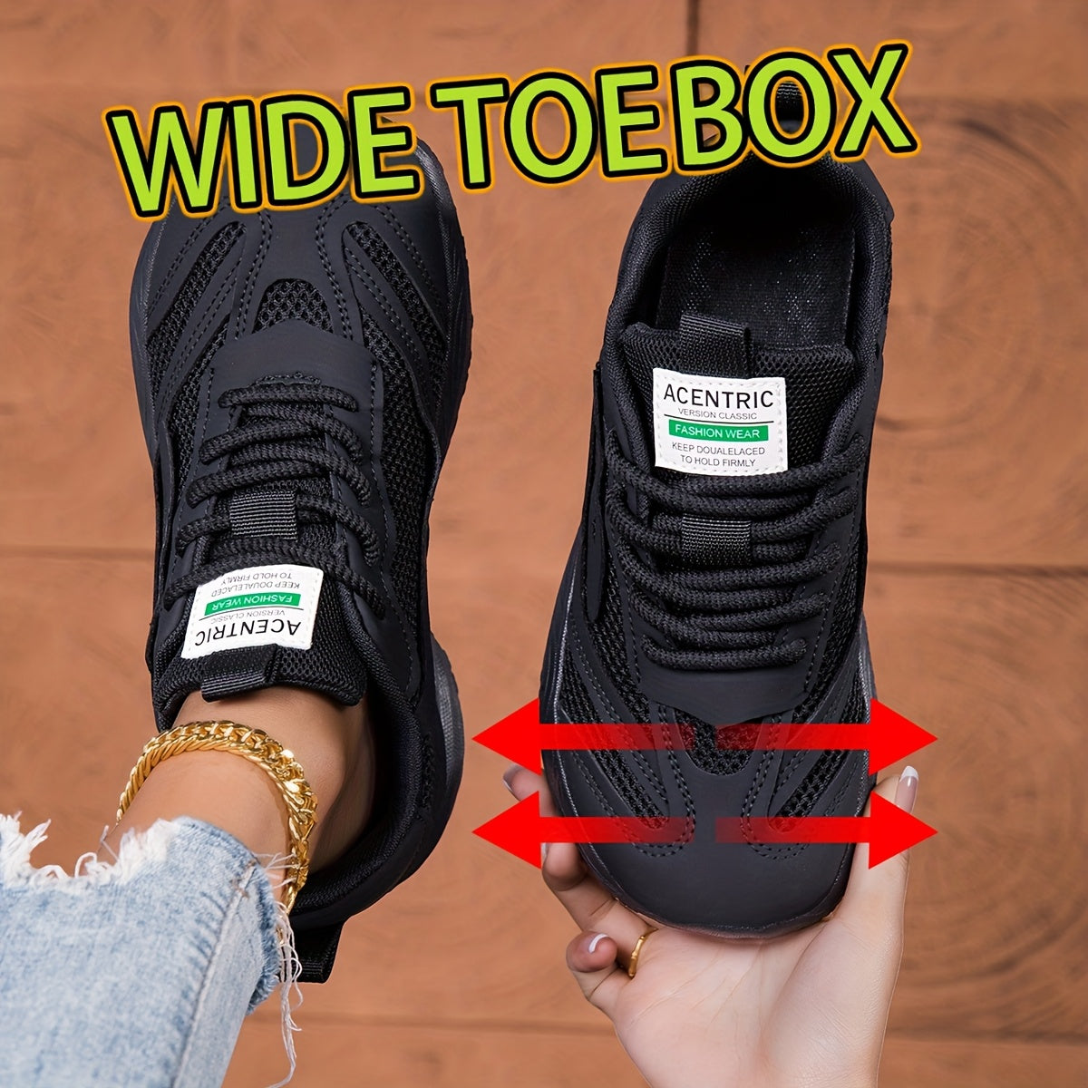 Wide Women'S Sneakers for Outdoor Jungle Trail Running, Versatile Black Casual Shoes, Barefoot Wide-Fit Women'S Shoes in Large Sizes, Thick-Soled, Slip-Resistant, Durable Hiking Shoes, Suitable for All Seasons in Spring, Summer, Autumn, And Winter