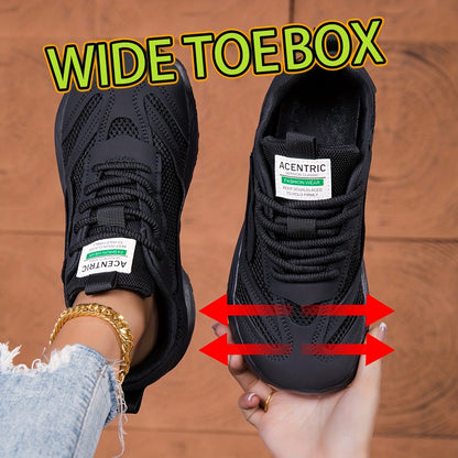 Wide Women'S Sneakers for Outdoor Jungle Trail Running, Versatile Black Casual Shoes, Barefoot Wide-Fit Women'S Shoes in Large Sizes, Thick-Soled, Slip-Resistant, Durable Hiking Shoes, Suitable for All Seasons in Spring, Summer, Autumn, And Winter