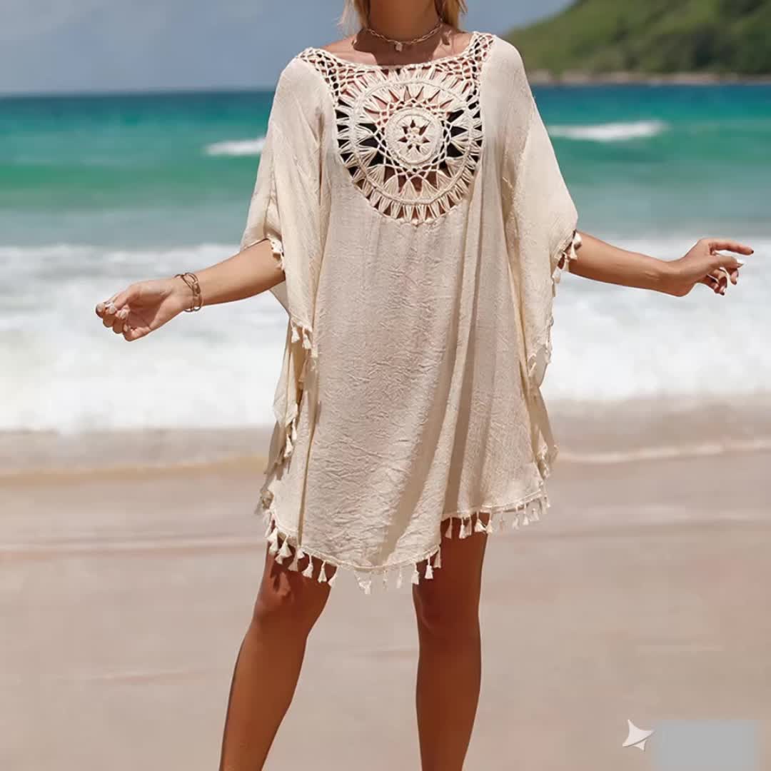 Lace Crochet V-Neck Dress Designed As a Cover-Up for Women'S Swimwear, Perfect for The Beach