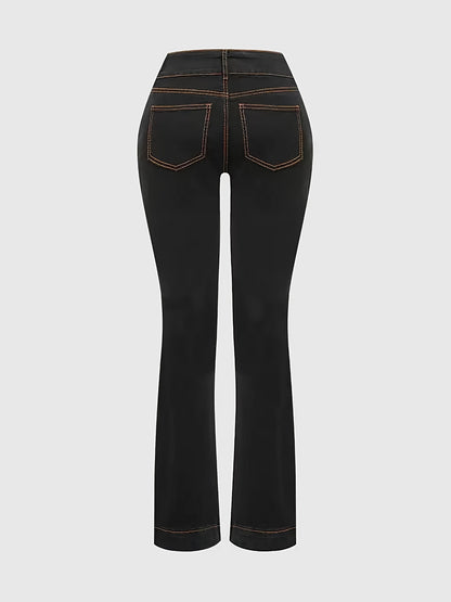 Women'S Classic Five-Pocket Stretch Denim Jeans - Mid-Rise Regular Fit with Button Detail, All-Season Versatile Casual Pants for Home, Travel & Shopping, Comfortable Travel Jeans, Durable Fabric Jeans