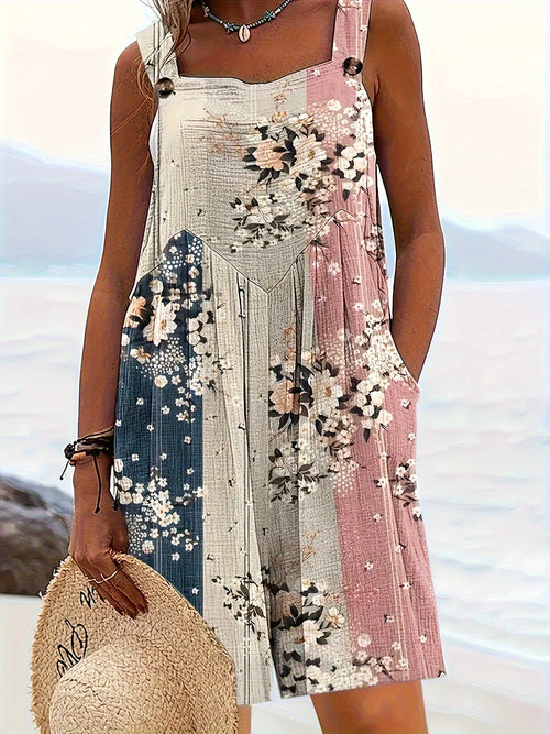 BONBON Summer Casual Resort Style Floral Print Short Jumpsuit for Women