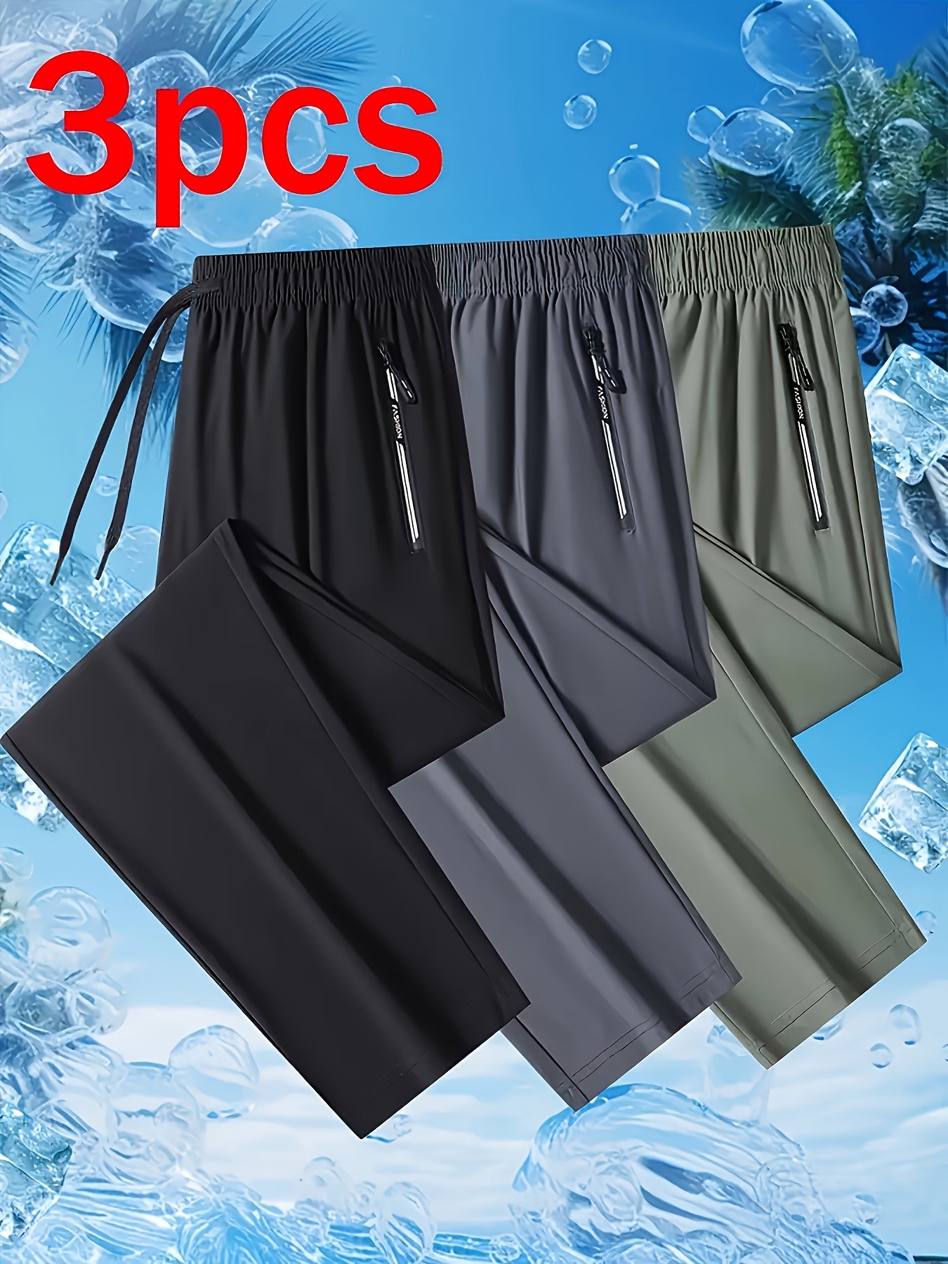 Men's Black + Gray + Army Green Silk Pants - product view 10