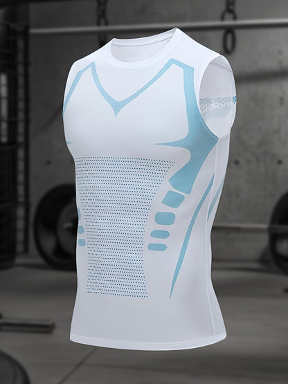 Men'S Summer Tank Top (3pcs Set): High-Quality Fabric Top With Soft, Comfortable, And Highly Elastic Material; Sleeveless, Quick-Drying, And Breathable; Sci-Fi Stripe Design, Perfect For Sports, Fitness, Outdoor Activities, And Home Wear