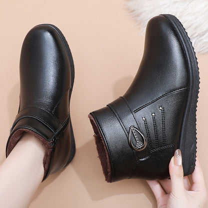 Middle-aged and Elderly Women'S Shoes Winter Soft Sole Non-slip Boots Thickened Fleece Short Boots Elderly Women'S Warm Shoes Grandma'S Shoes