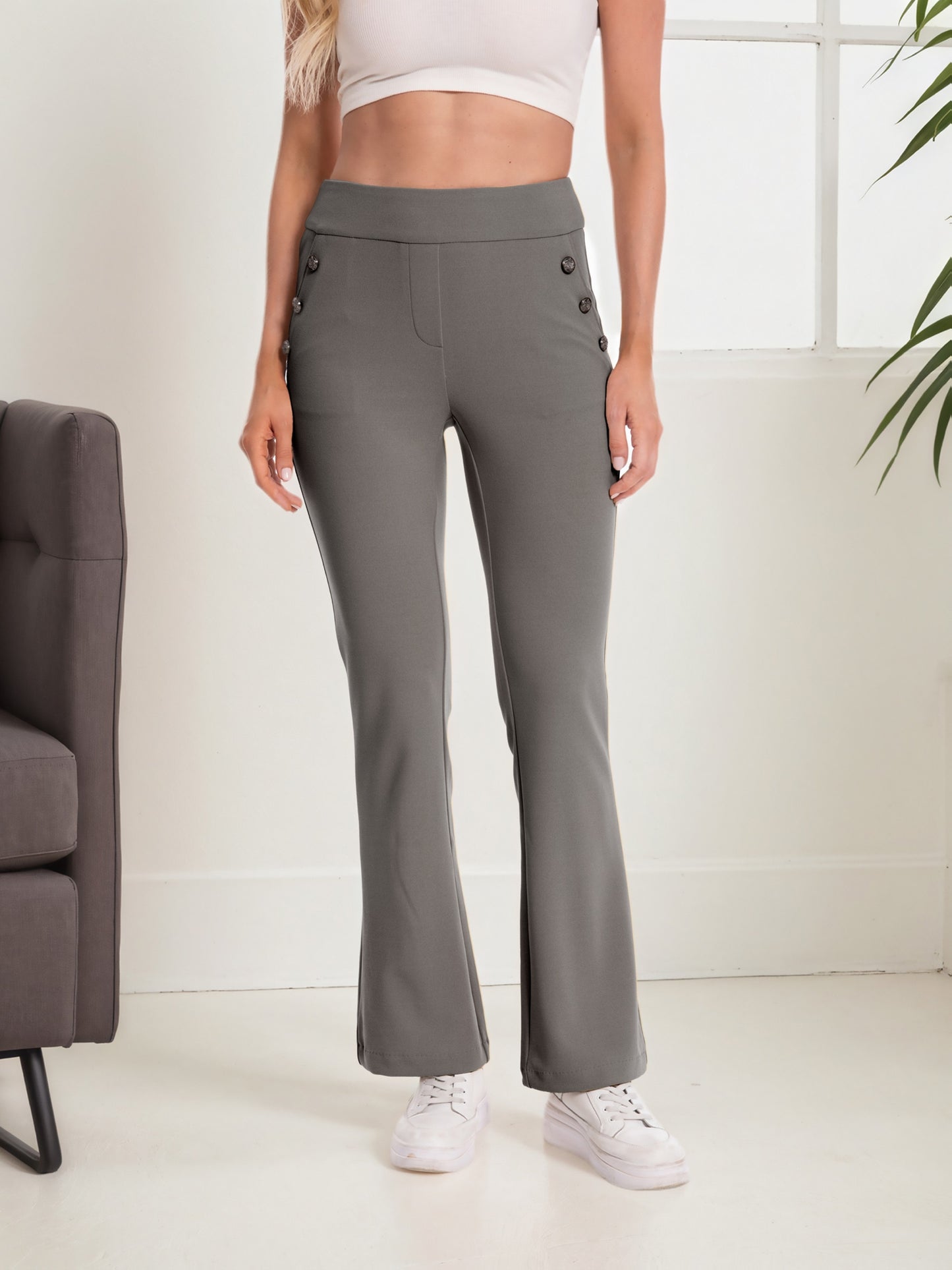 Casual Flare Pants With Sailor Button