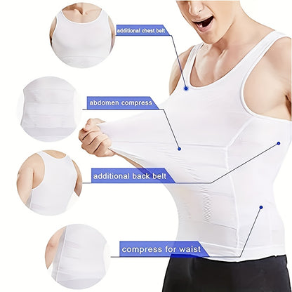 2pcs Men's Compression Shaping Tank Top, Sports Slimming Tank Top, Slim Fitting Round Neck, Abdominal Shaping Sports Shirt (it Is Recommended to Choose A Larger Size for The Best Fit)
