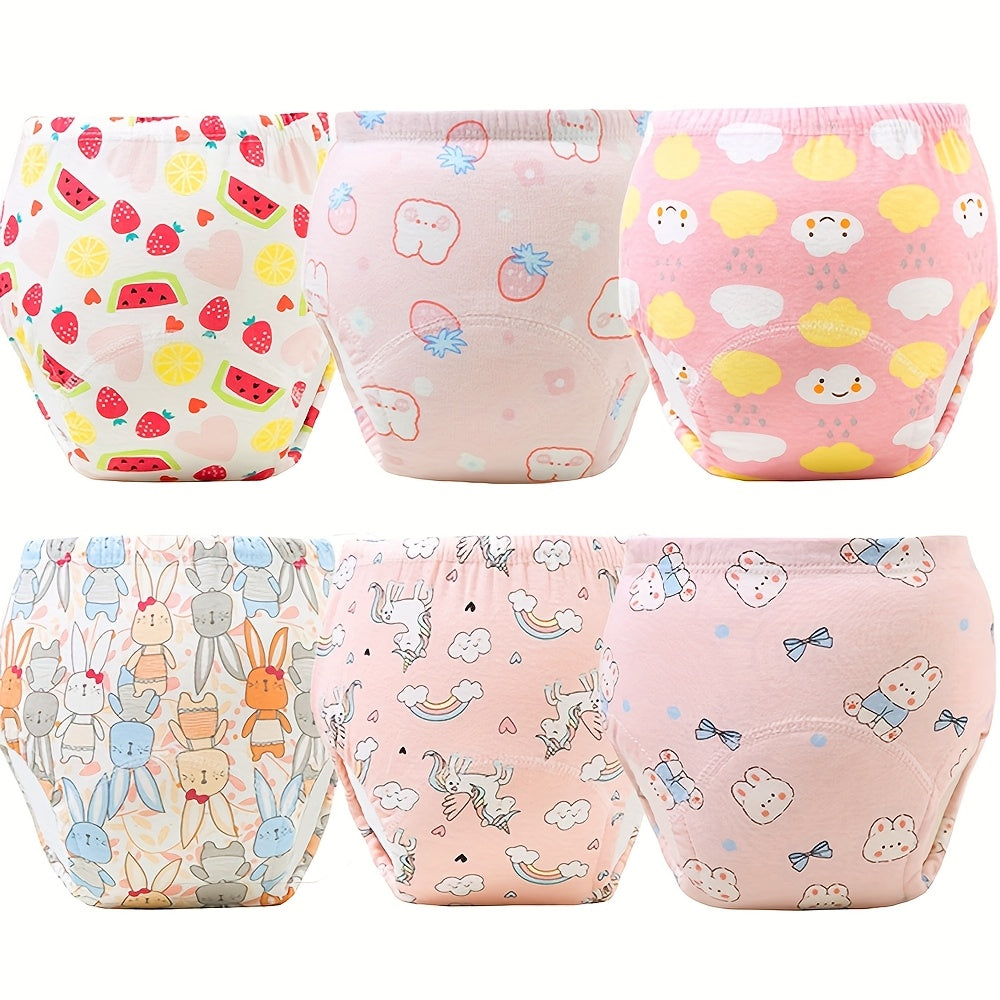 6pcs Soft Cotton Diaper Training Pants for Toddlers - Washable & Reusable Absorbent Underwear with Cute Animal & Cloud Designs, Pastel Colors - Ideal Christmas & Baby Shower Gift, Reusable Diapers | Colorful Toddler Briefs | Washable Diapers, Cloth Diaper