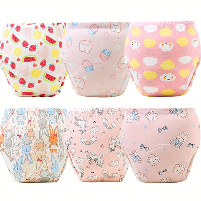 6pcs Soft Cotton Diaper Training Pants for Toddlers - Washable & Reusable Absorbent Underwear with Cute Animal & Cloud Designs, Pastel Colors - Ideal Christmas & Baby Shower Gift, Reusable Diapers | Colorful Toddler Briefs | Washable Diapers, Cloth Diaper