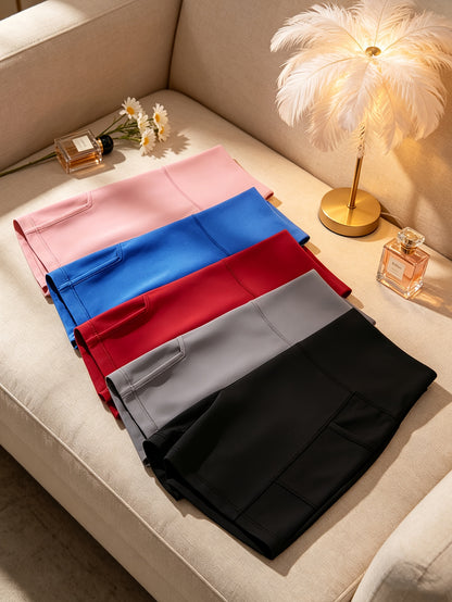 5 Packs Women Biker Shorts, High Waist Hip Lifting, Stretch Tight Fit, Side Pockets Shorts