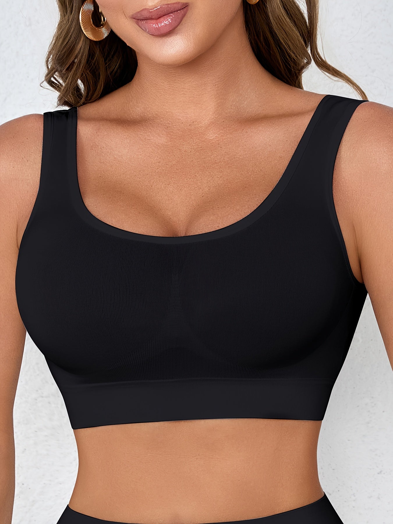 5pcs Black Seamless Comfortable High Elasticity Single-layer Thin No Pad Sports Bra Women's Underwear