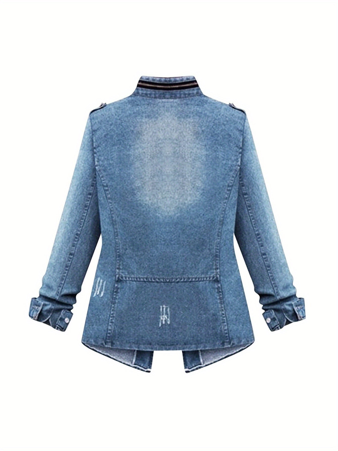 1pc Women's Short Round Neck Three - Quarter Sleeve Light Blue Denim Jacket | Casual Stylish for Daily Outfits, Shopping & Spring - Autumn Wear | Size S - XXL